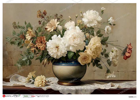 Paper Designs Italian Rice Paper, Colorful Flowers in a Vase, Shabby Chic, A3 Decoupage, Scrapbooking, Mixed Media, Crafts