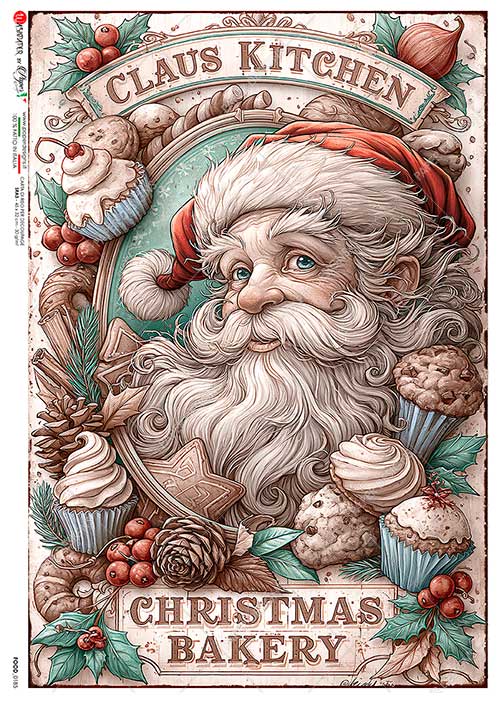 Paper Designs Italian Rice Paper, Christmas Bakery, Holiday Treats, A4 8.3 x 11.7, Decoupage, Scrapbooking, Mixed Media, DIY Crafts