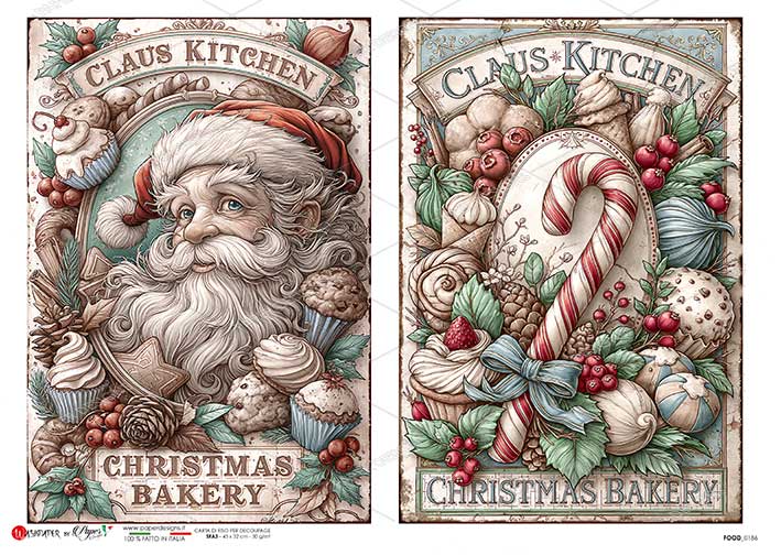 Paper Designs Italian Rice Paper, Christmas Bakery, Holiday Treats, A4 8.3 x 11.7, Decoupage, Scrapbooking, Mixed Media, DIY Crafts