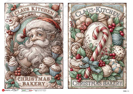 Paper Designs Italian Rice Paper, Christmas Bakery, Holiday Treats, A4 8.3 x 11.7, Decoupage, Scrapbooking, Mixed Media, DIY Crafts