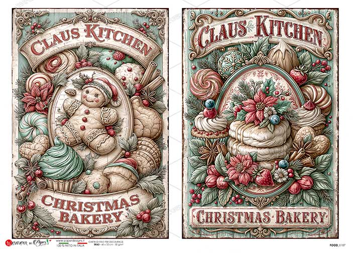 Paper Designs Italian Rice Paper, Christmas Bakery, Holiday Treats, A4 8.3 x 11.7, Decoupage, Scrapbooking, Mixed Media, DIY Crafts