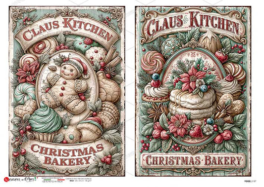 Paper Designs Italian Rice Paper, Christmas Bakery, Holiday Treats, A4 8.3 x 11.7, Decoupage, Scrapbooking, Mixed Media, DIY Crafts