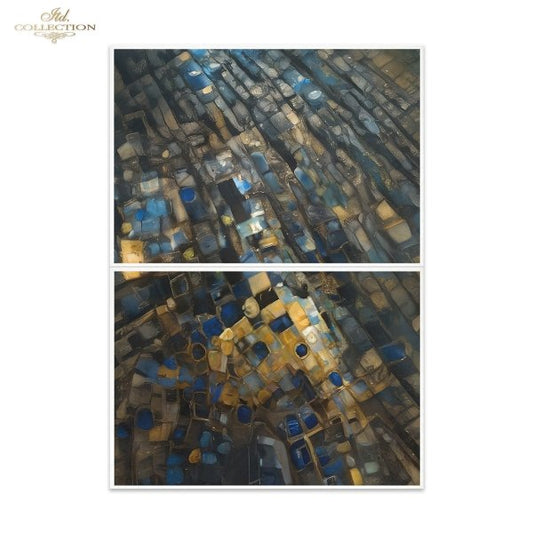 ITD Collection, Mulberry Rice papers, Precious Stones, Blue Mosaics,  Decoupage, 2 sheets, DIY Furniture Decor, A3 16.54×11.7, FPA2004