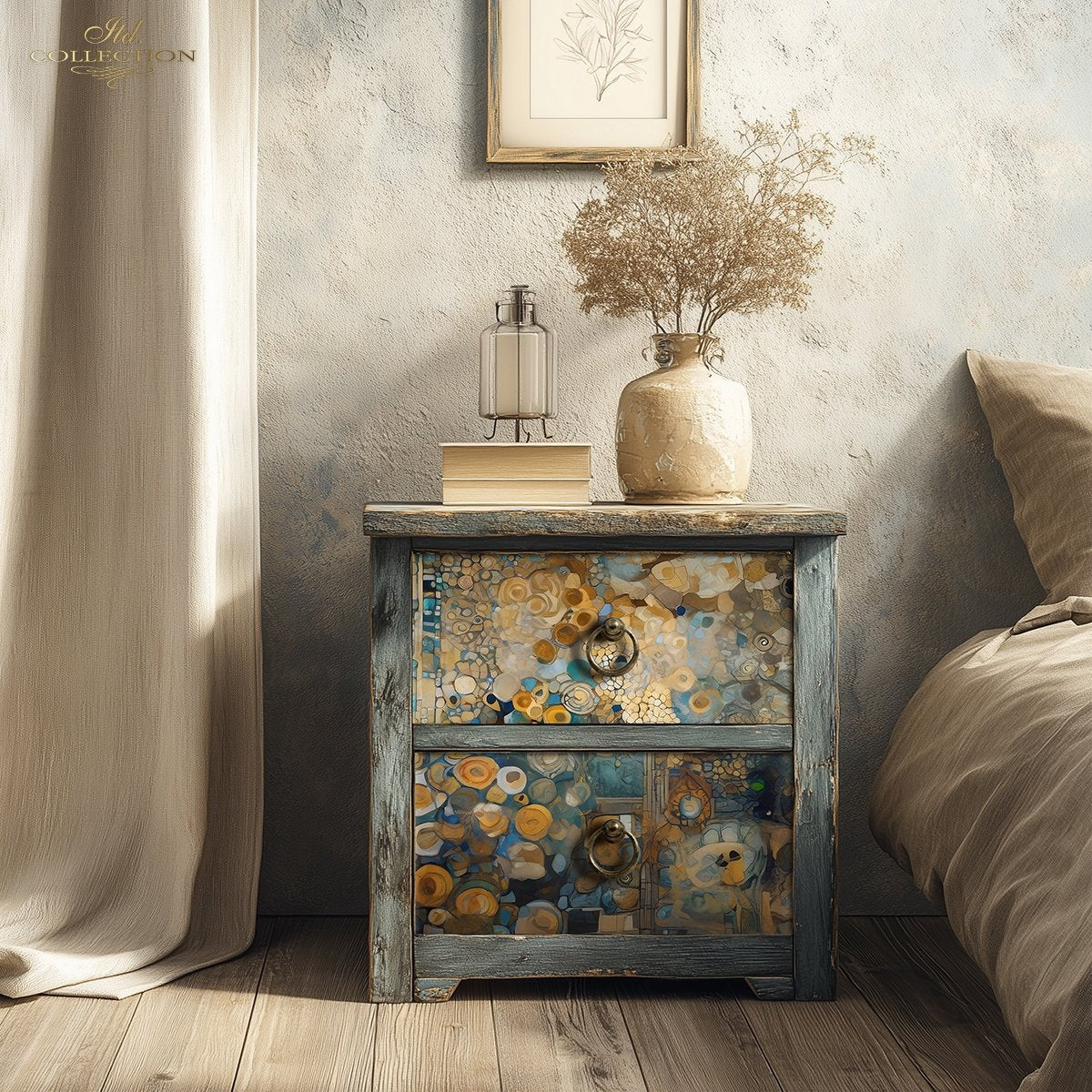 ITD Collection, Mulberry Rice papers, Precious Stones, Gold, Blue Mosaics,  Decoupage, 2 sheets, DIY Furniture Decor, A3 16.54×11.7, FPA2009