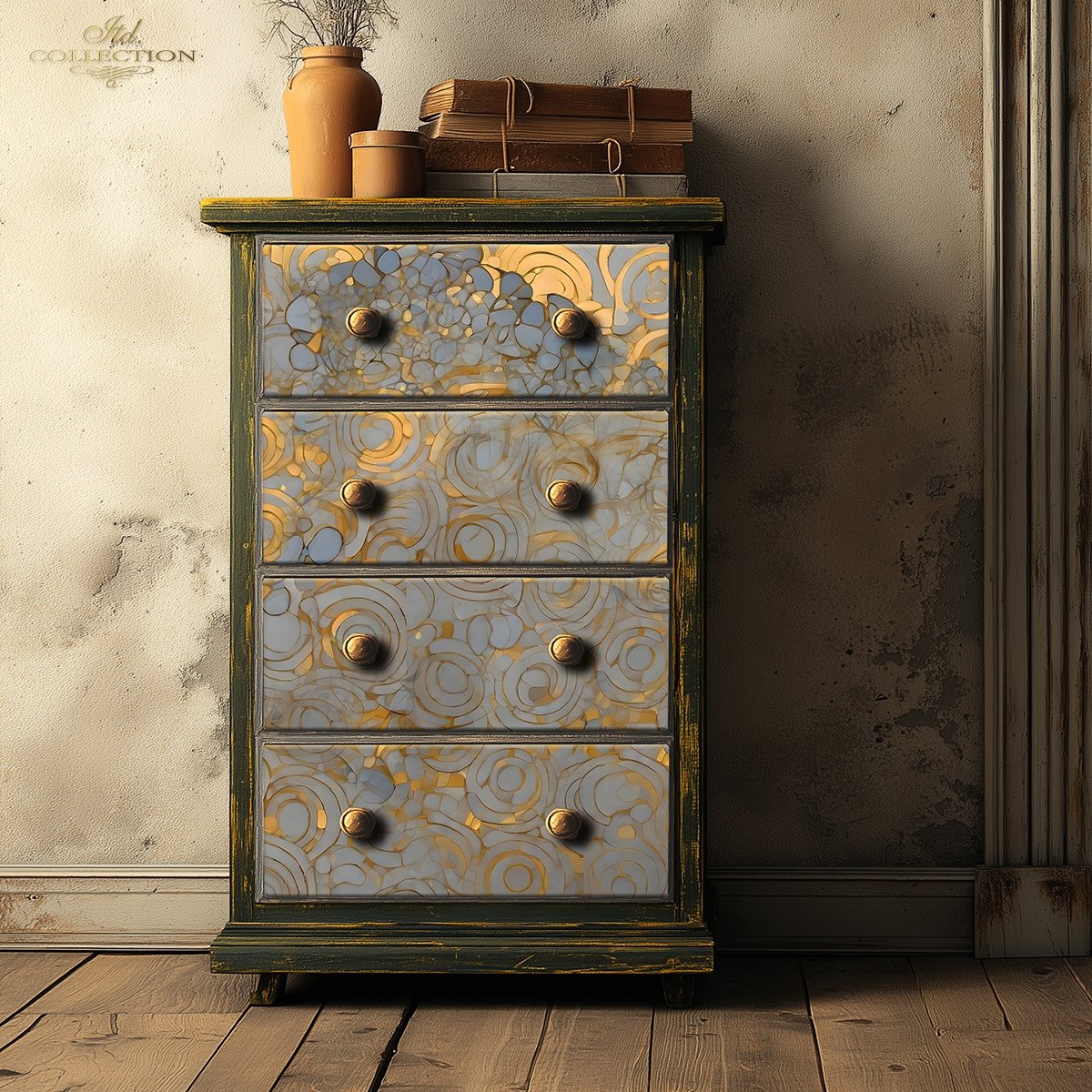 ITD Collection, Mulberry Rice papers, Gold, Art Nouveau, Decoupage, 2 sheets, DIY Furniture Decor, A3 16.54×11.7 in, Mixed Media, FPA2010