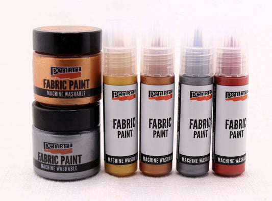 Pentart, Fabric, Textile Paint, 20 ml, 50 ml, Pen, Pot, Water Based, Washable, Silver, Bronze, Gold, Copper, Metallic, Metal