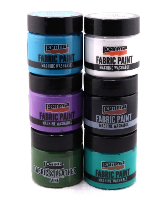 Pentart, Fabric, Textile, Leather, Paint, 50 ml Water Based, Washable, White, Pine Green, Black, Turquoise Blue, Turquoise Green, Purple