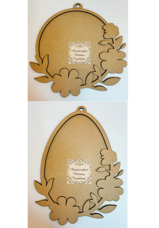 Laser Cut MDF Vintage Style Framed Floral Ornament Blank, Round or Egg Shapes, 2 piece, Decoupage, Mixed Media Base