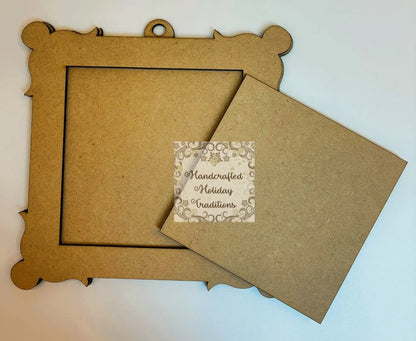 Laser Cut MDF, Vintage Style Framed Ornament, Square, Blank, Base, 3 piece, Decoupage, Mixed Media, Crafts, 6"w x 5 3/4" Handcrafted Holiday Traditions