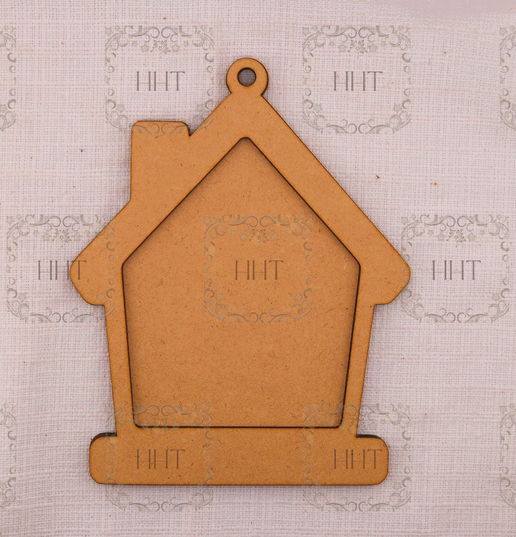 Laser Cut MDF, Christmas Ornament, Gingerbread House with overlay Frame, Blank, Base, 3 piece, Decoupage, Mixed Media, Crafts, 5.25” x 6.75”