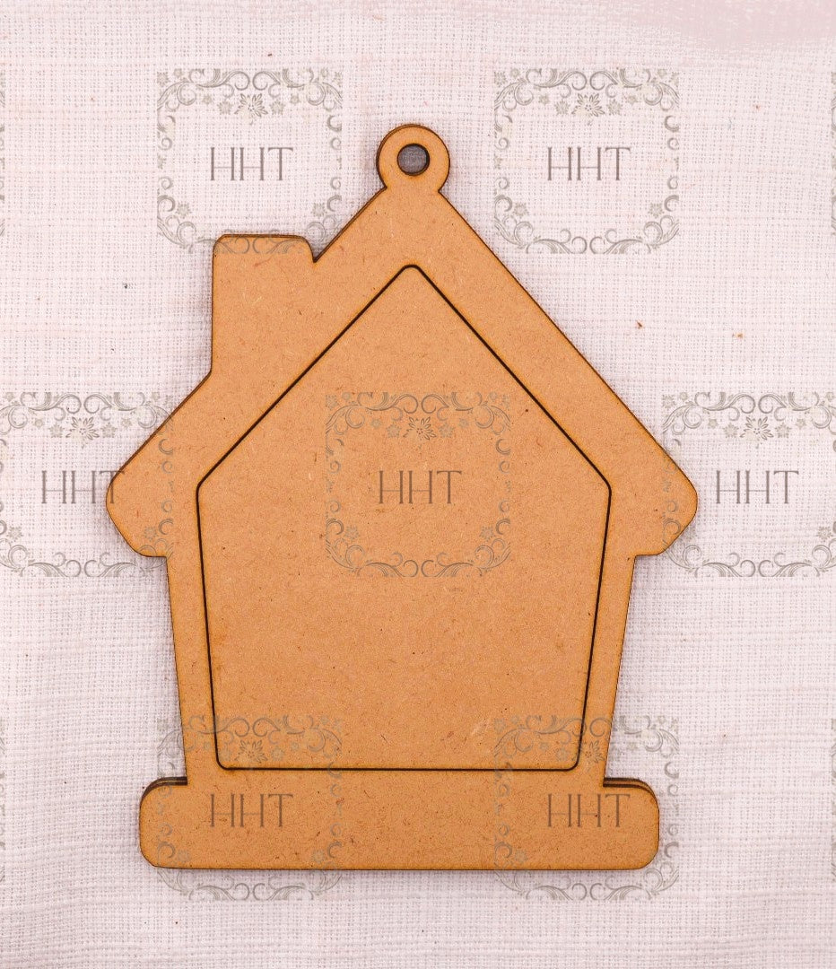 Laser Cut MDF, Christmas Ornament, Gingerbread House with overlay Frame, Blank, Base, 3 piece, Decoupage, Mixed Media, Crafts, 5.25” x 6.75”