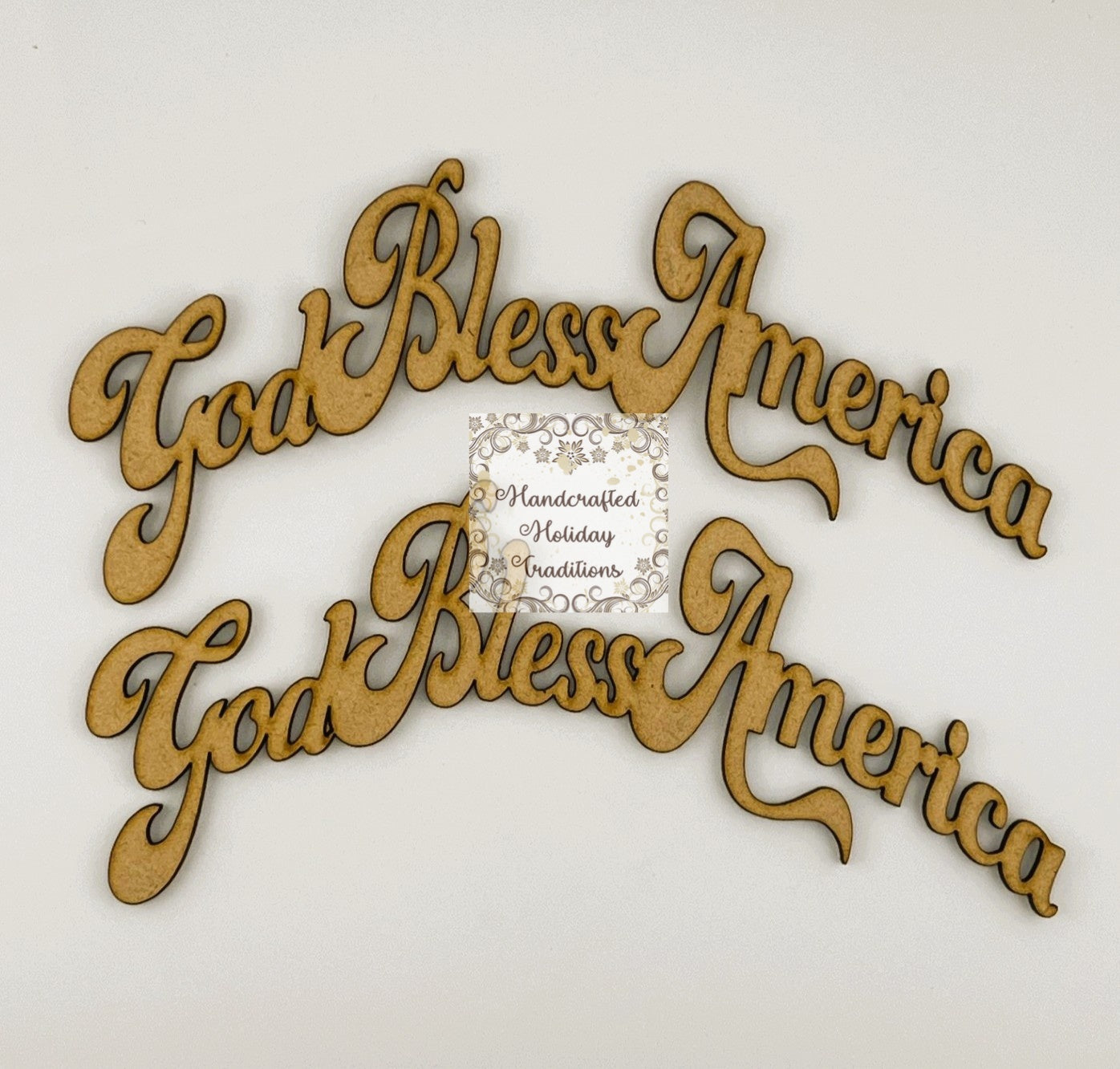 Laser Cut, MDF, God Bless America, Phrase, Blanks, Set of 2, Mixed Media, Crafts, Embellishments, Scrapbooking)