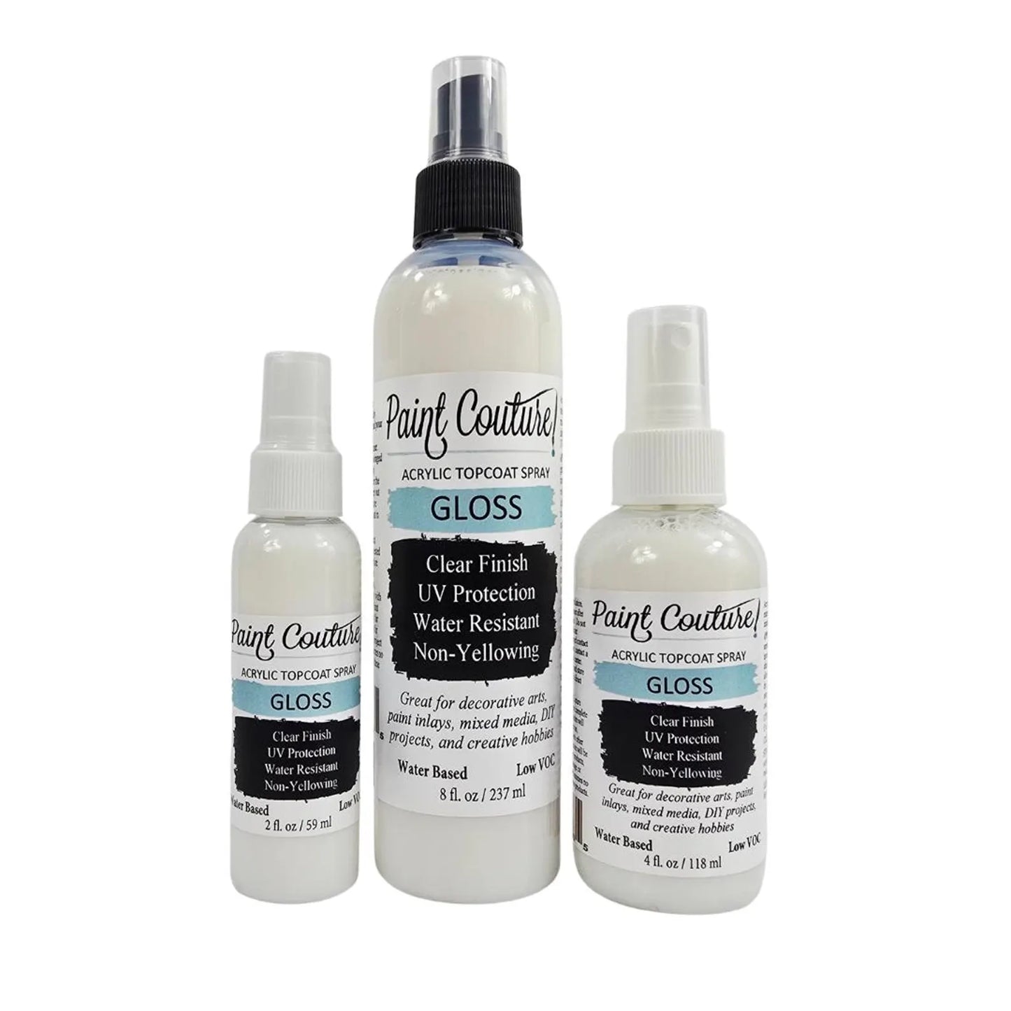 Paint Couture, Clear Acrylic Spray, Topcoat, Fine Mist Varnish, Satin, Gloss Finish