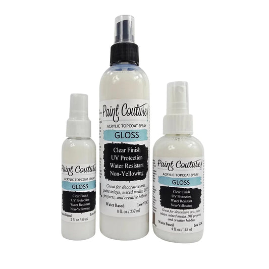 Paint Couture, Clear Acrylic Spray, Topcoat, Fine Mist Varnish, Satin, Gloss Finish