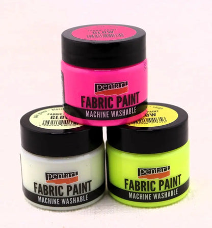 Pentart, Fabric, Textile, Glow in the Dark Paint, Water Based, Washable, Pale Green, Yellow, Pink, 30 ml, 3D Pentart