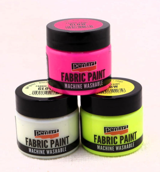 Pentart, Fabric, Textile, Glow in the Dark Paint, Water Based, Washable, Pale Green, Yellow, Pink, 30 ml, 3D