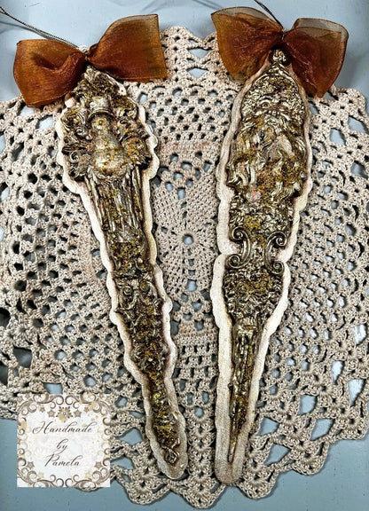 Handcrafted, Laser cut MDF backing, Christmas Ornaments, Tapers Sets, Collection from IOD Molds Handmade by Pamela