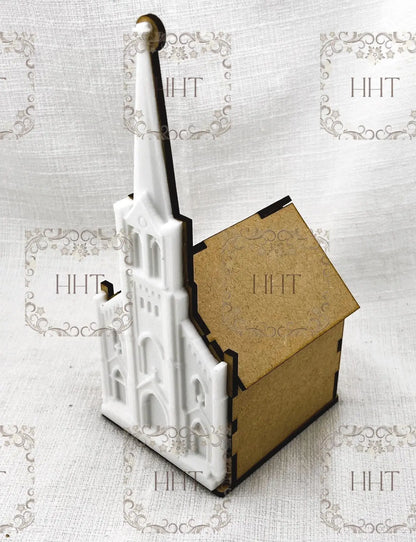 Laser Cut MDF, Church, Base, 3D Buildable, House of Faith, Decoupage Queen Mold Base Handcrafted Holiday Traditions