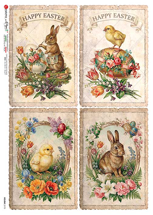 Paper Designs Italian Rice Paper, Vintage Style Easter Cards, Bunnies, Chicks, Flowers, A4, Decoupage, Scrapbooking, Mixed Media, Crafts