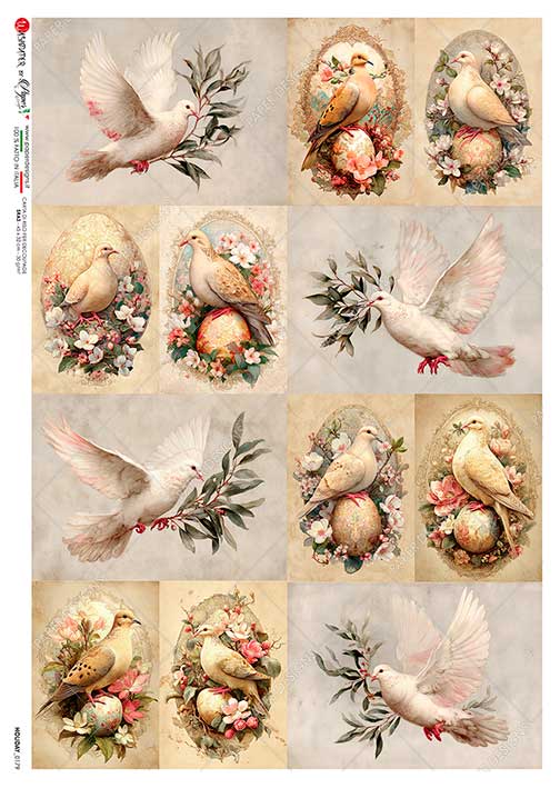 Paper Designs Italian Rice Paper, Vintage Style Easter Doves, Eggs, Flowers, Squares, Ovals,  A4, Decoupage, Scrapbooking, Mixed Media