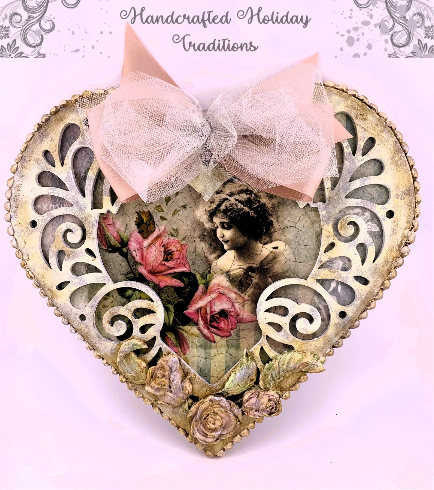 Laser Cut MDF, Vintage Style, Heart, Base, Blank, Filigree, Plaque, Valentine, Decoupage, Crafts, Mixed Media, 9 x 8.5 Handcrafted Holiday Traditions