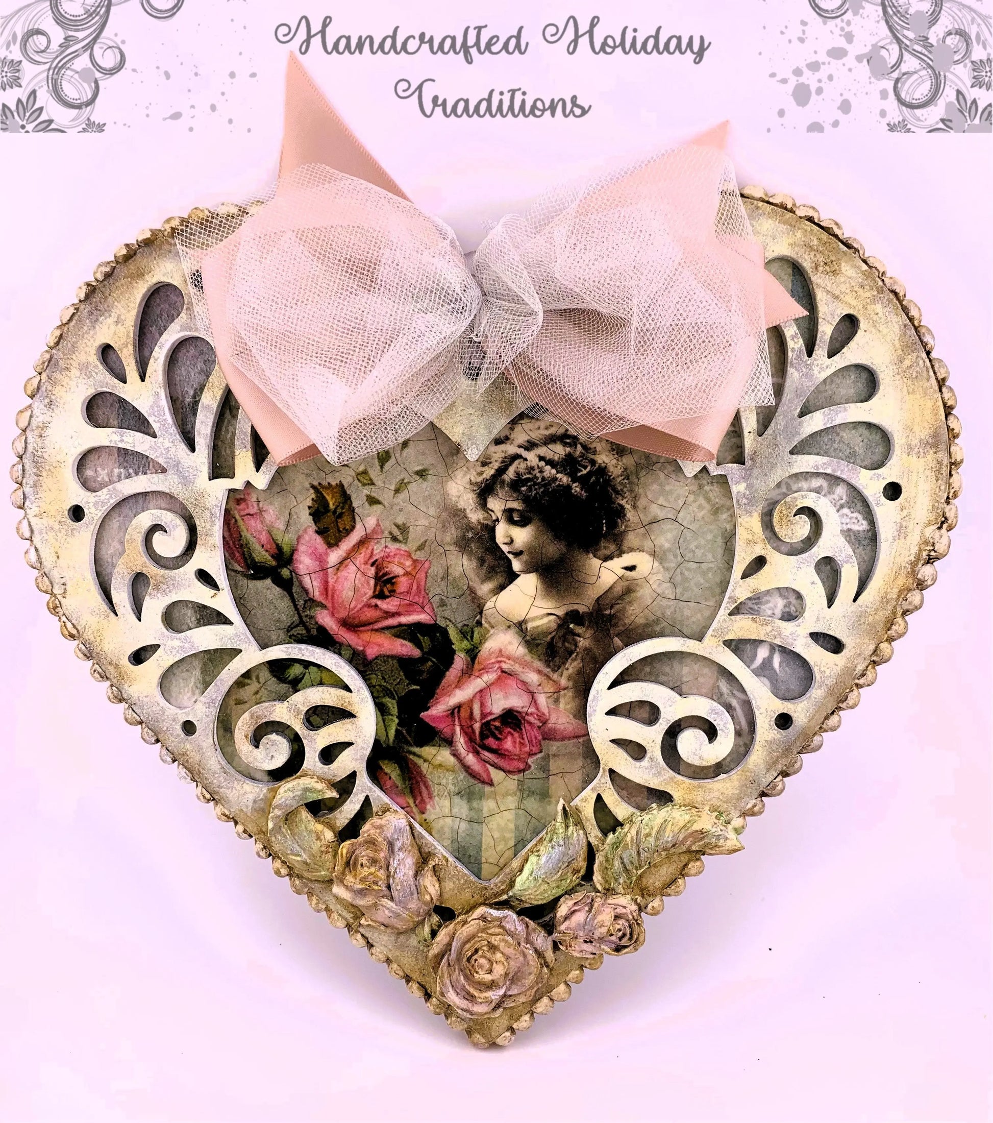 Laser Cut MDF, Vintage Style, Heart, Base, Blank, Filigree, Plaque, Valentine, Decoupage, Crafts, Mixed Media, 9 x 8.5 Handcrafted Holiday Traditions