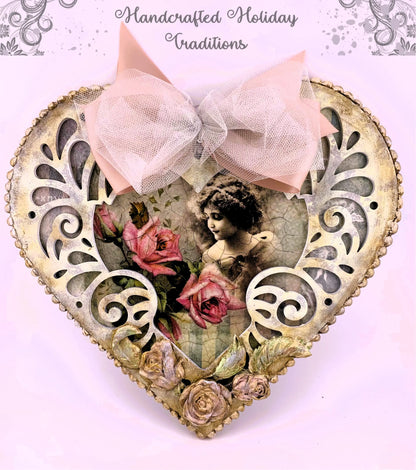 Laser Cut MDF, Vintage Style, Heart, Base, Blank, Filigree, Plaque, Valentine, Decoupage, Crafts, Mixed Media, 9 x 8.5 Handcrafted Holiday Traditions