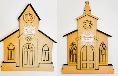 Laser Cut MDF, Country House, Church, Chapel, Shelf Sitter, Blank, Base, Decoupage, Mixed Media, Crafts Handcrafted Holiday Traditions