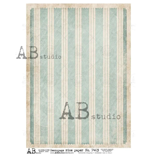 AB Studio, Rice Paper, Blue and White Stripes, Background, Shabby Chic, Antique Style, A4 8.27 x11.6, Mixed Media, Decoupage, 7403 AB Studio