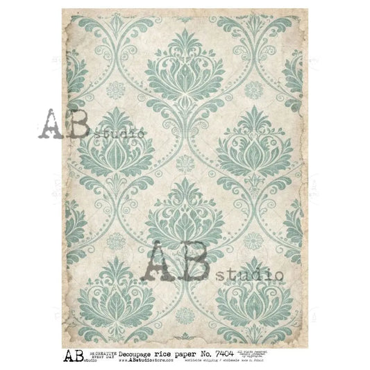 AB Studio, Rice Paper, Blue and White Background, Shabby Chic, Antique Style, A4 8.27 x11.6, Mixed Media, Decoupage, 7404 AB Studio
