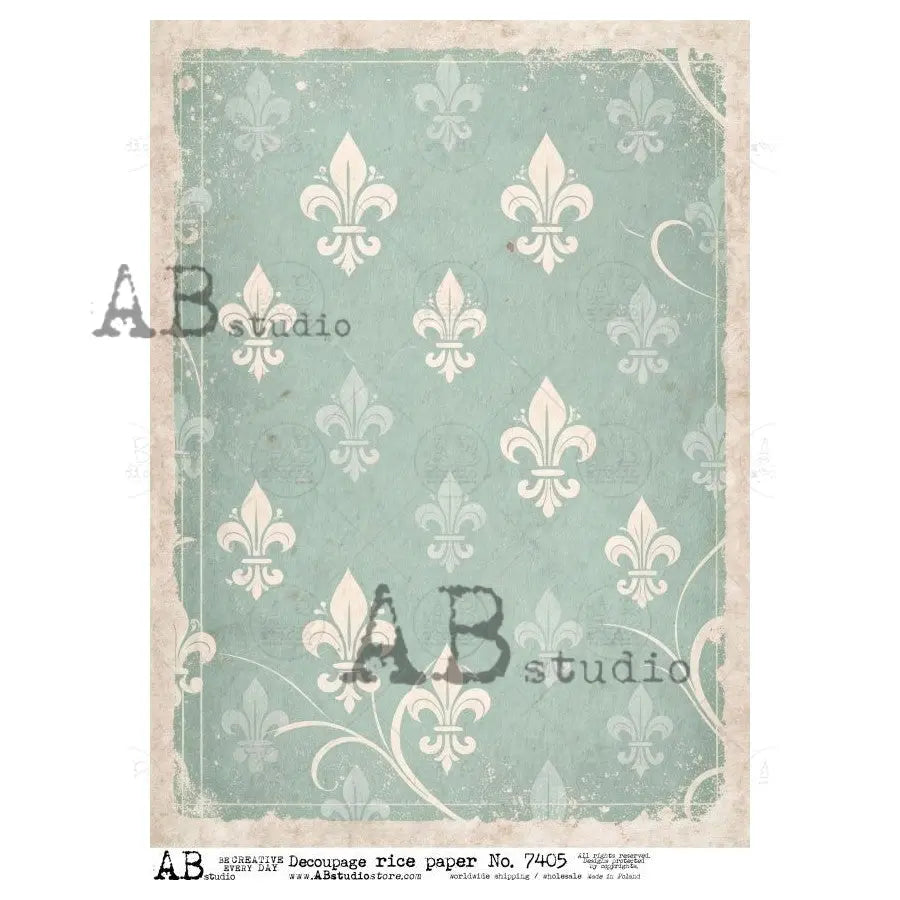 AB Studio, Rice Paper, Blue and White Background, Shabby Chic, Antique Style, A4 8.27 x11.6, Mixed Media, Decoupage, 7405 AB Studio