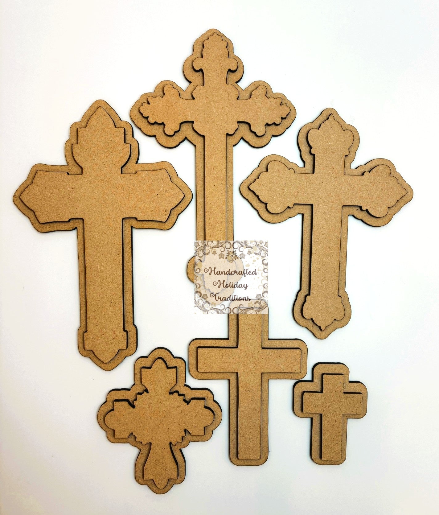 Laser Cut MDF Pendant, Cross Bases Set of 12 | Decoupage Blank Supports for Les Croix Cross Castings, Crafts, Mixed Media, Home Decorations