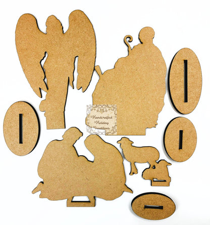 Laser Cut MDF IOD Silent Night Nativity Castings Blank Base Stands Set of 4 | Decoupage, Christmas, Crafts, Mixed Media, Holiday Decorations