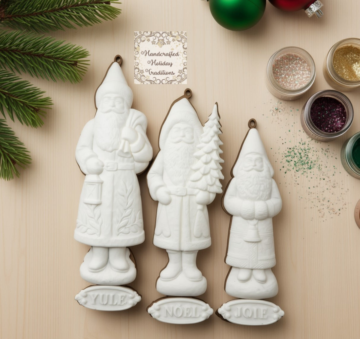Laser Cut MDF Belsnickel Santa IOD Castings Blank Base Stands, Ornaments, Set of 3 | Decoupage, Christmas, Crafts, Mixed Media, Decorations