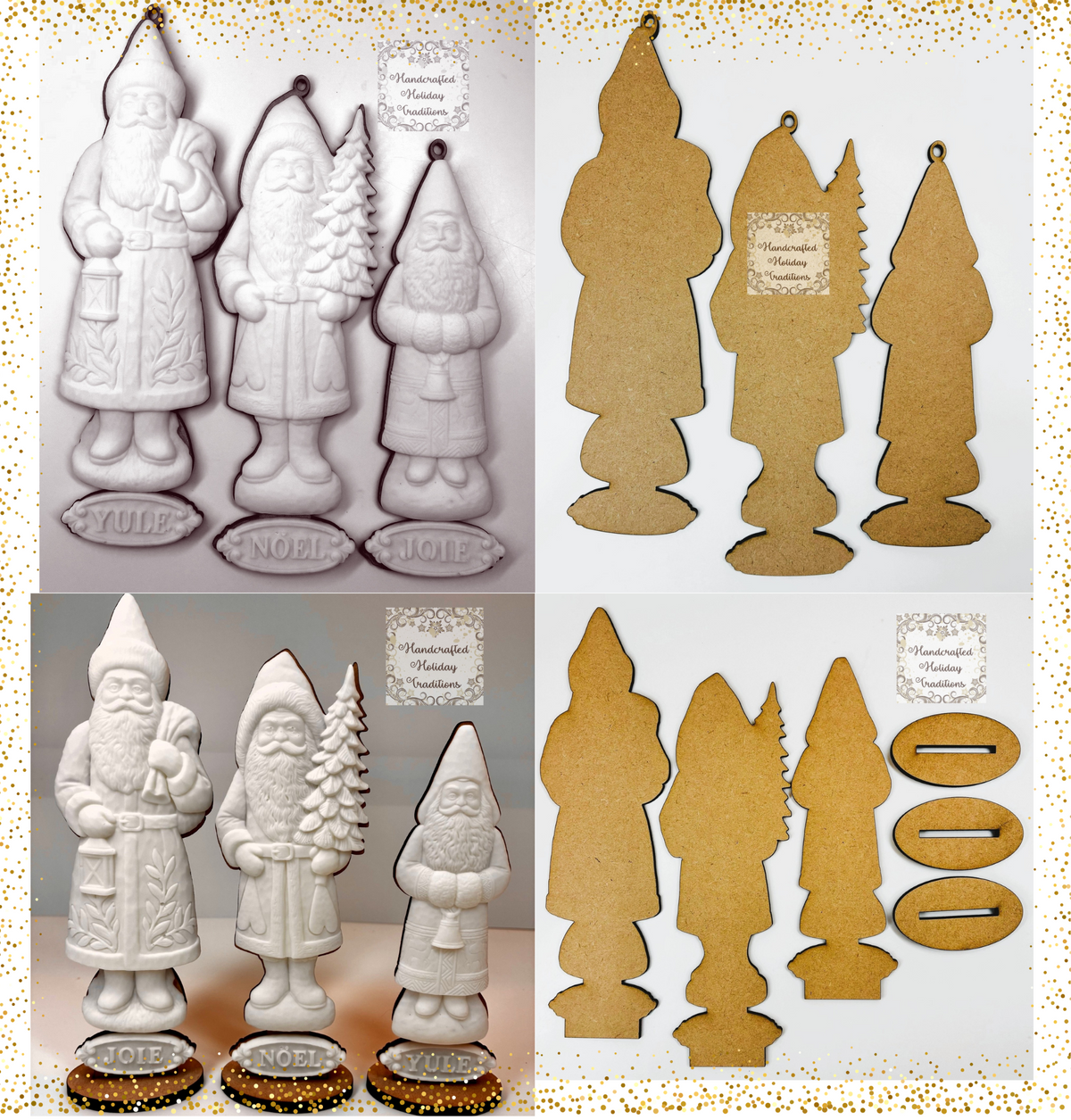 Laser Cut MDF Belsnickel Santa IOD Castings Blank Base Stands, Ornaments, Set of 3 | Decoupage, Christmas, Crafts, Mixed Media, Decorations