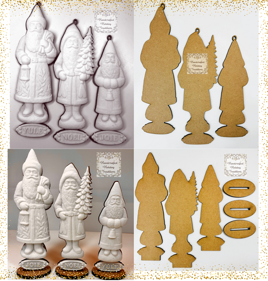 Laser Cut MDF Belsnickel Santa IOD Castings Blank Base Stands, Ornaments, Set of 3 | Decoupage, Christmas, Crafts, Mixed Media, Decorations