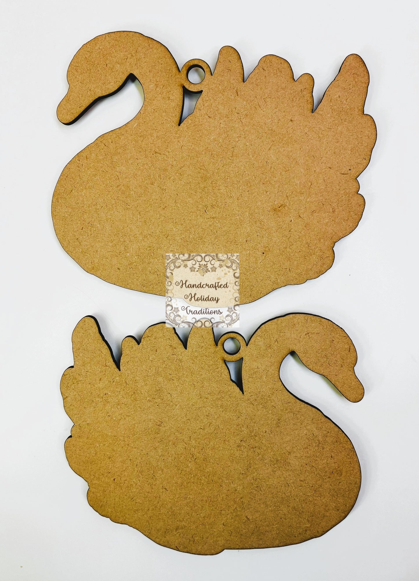 Laser Cut MDF Unfinished IOD Swan Casting Back Ornament Set of 2, Blank Base, Paintable, Decoupage, Mixed Media, Crafts