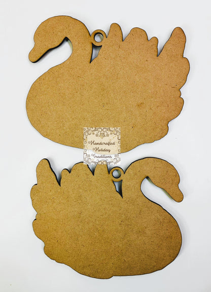 Laser Cut MDF Unfinished IOD Swan Casting Back Ornament Set of 2, Blank Base, Paintable, Decoupage, Mixed Media, Crafts