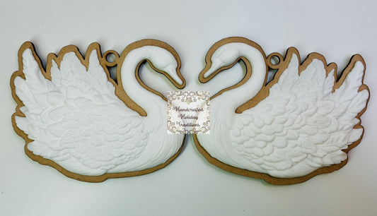 Laser Cut MDF Unfinished IOD Swan Casting Back Ornament Set of 2, Blank Base, Paintable, Decoupage, Mixed Media, Crafts