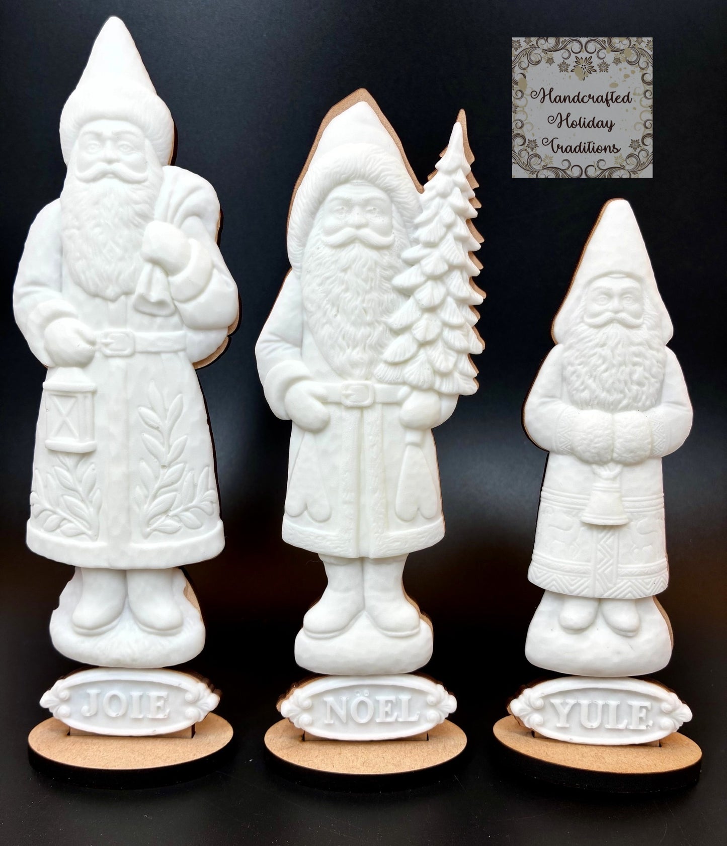 Laser Cut MDF Belsnickel Santa IOD Castings Blank Base Stands Set of 3 | Decoupage, Christmas, Crafts, Mixed Media, Holiday Decorations