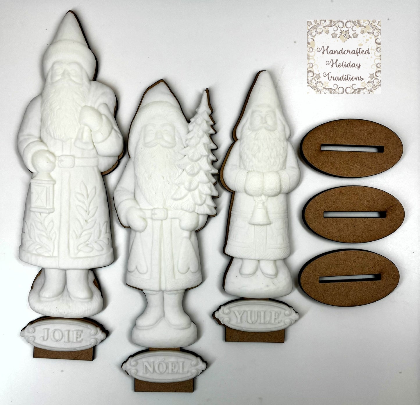 Laser Cut MDF Belsnickel Santa IOD Castings Blank Base Stands Set of 3 | Decoupage, Christmas, Crafts, Mixed Media, Holiday Decorations