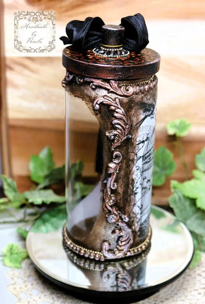 Handcrafted, Decoupage, Mixed Media, Jar with Lid, Birds, Bird Cage, Vintage, Shabby Chic Style Handmade by Pamela