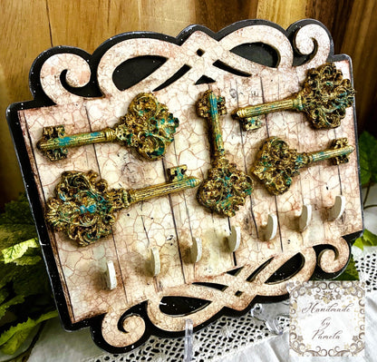 Laser Cut MDF Vintage Style Key Holder Blank Panel, Base, Plaque, Key Castings, Decoupage, Mixed Media, Crafts, 8 7/8"w x 7 1/2"h
