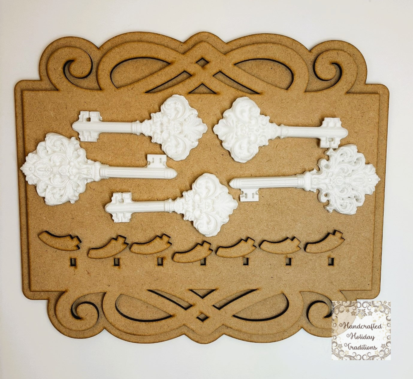 Laser Cut MDF Vintage Style Key Holder Blank Panel, Base, Plaque, Key Castings, Decoupage, Mixed Media, Crafts, 8 7/8"w x 7 1/2"h