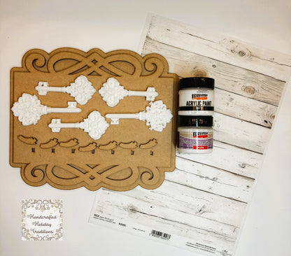 Laser Cut MDF Vintage Style Key Holder Blank Panel, Base, Plaque, Key Castings, Decoupage, Mixed Media, Crafts, 8 7/8"w x 7 1/2"h
