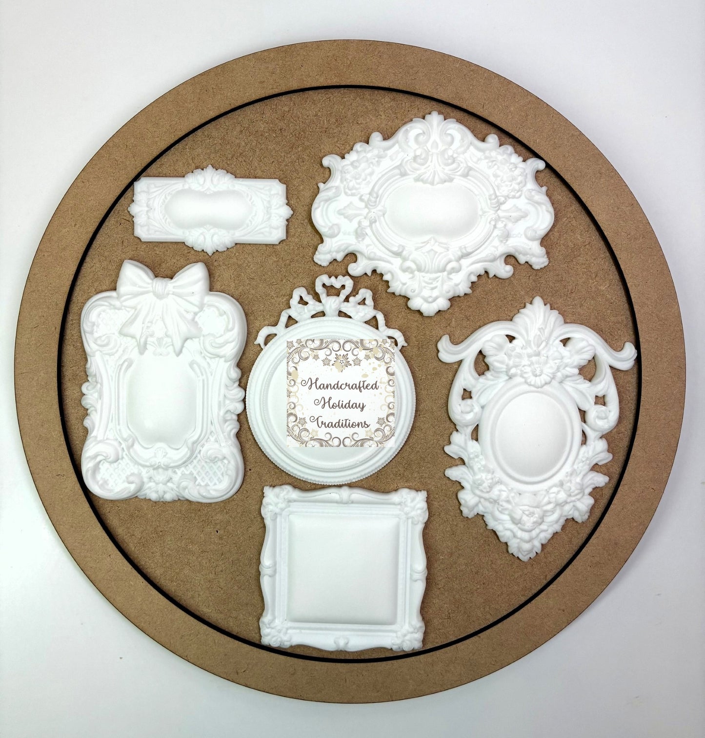 Laser Cut MDF Round Framed Panel, Unfinished Plaque for Home Decor Art, Decoupage Mixed Media, Paintable, Crafts | 10" diameter