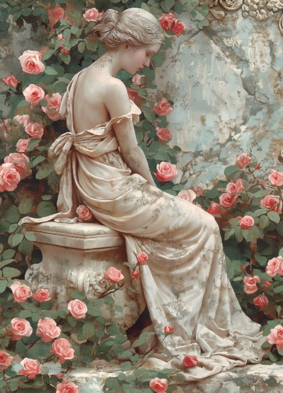 LaBlanche, Rice Paper, Vintage Style, Roman Statue, Garden, Pink Roses, Shabby Chic, LBD359, A4 8.27 X 11.69 in