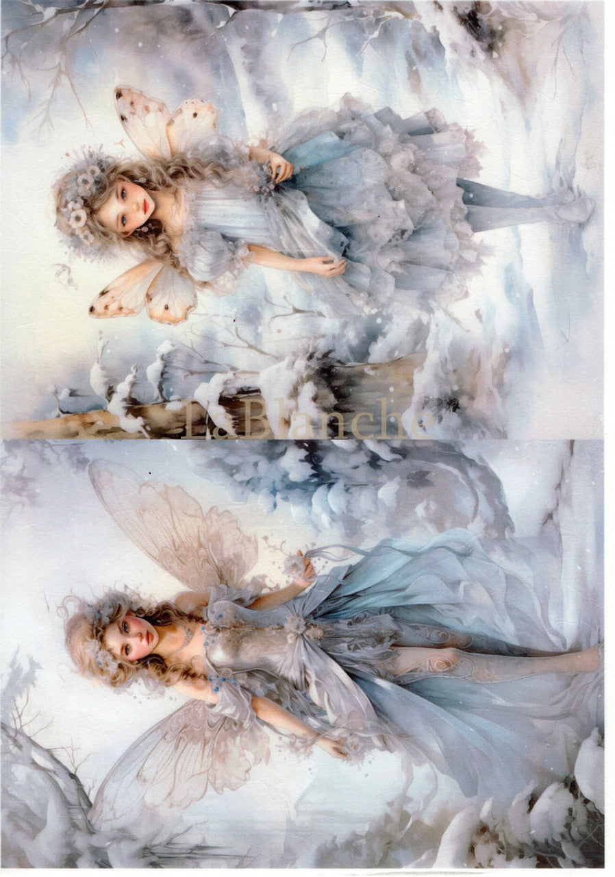 LaBlanche, 2024 Winter Release, Rice Paper, Frosty Winter, Fairy, Angel, Girls, Fantasy Style,  Shabby Chic, LBD380, A4 8.27 X 11.69 in