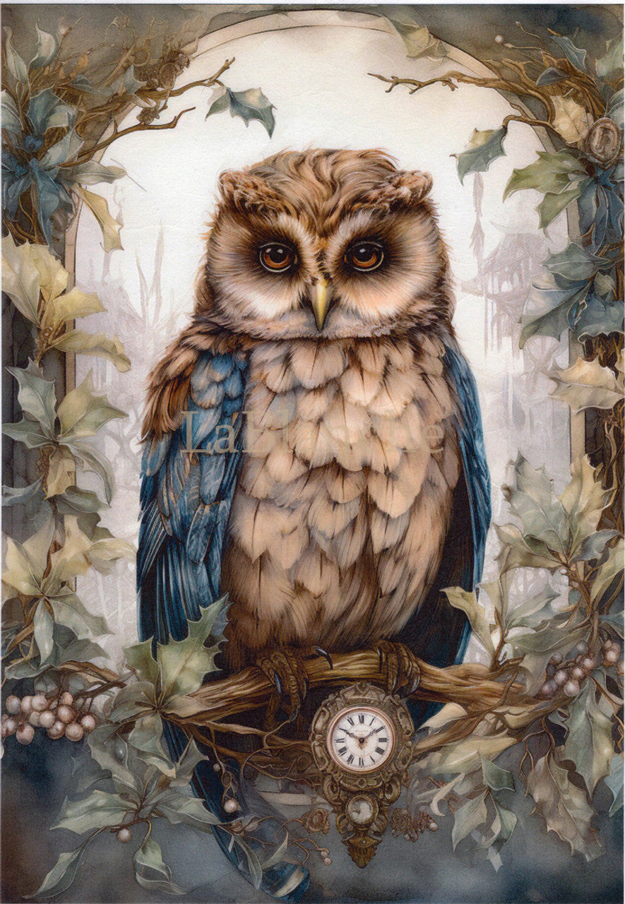 LaBlanche, 2024 Winter Release, Rice Paper, Beautiful, Fantasy Meadow, Owl, Clock, Forest, Vintage, Shabby Chic, LBD382, A4 8.27 X 11.69 in