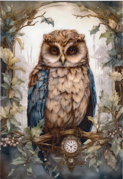 LaBlanche, 2024 Winter Release, Rice Paper, Beautiful, Fantasy Meadow, Owl, Clock, Forest, Vintage, Shabby Chic, LBD382, A4 8.27 X 11.69 in LaBlanche